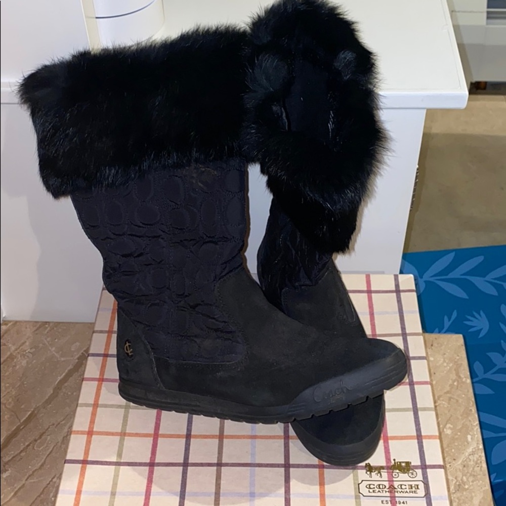 Coach Signature Boots with Fur Trim